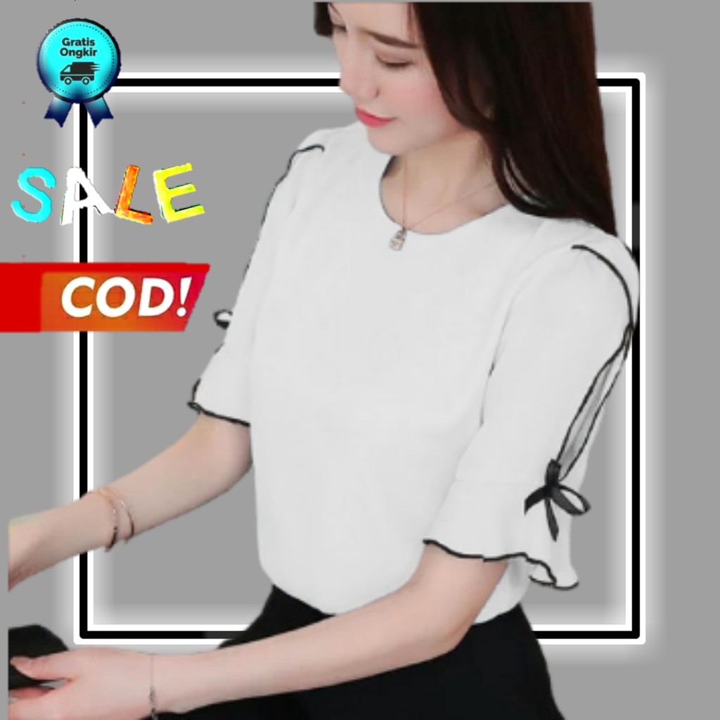 blouse putih wanita blouse import wanita blouse wanita korea blouse lengan pendek A26