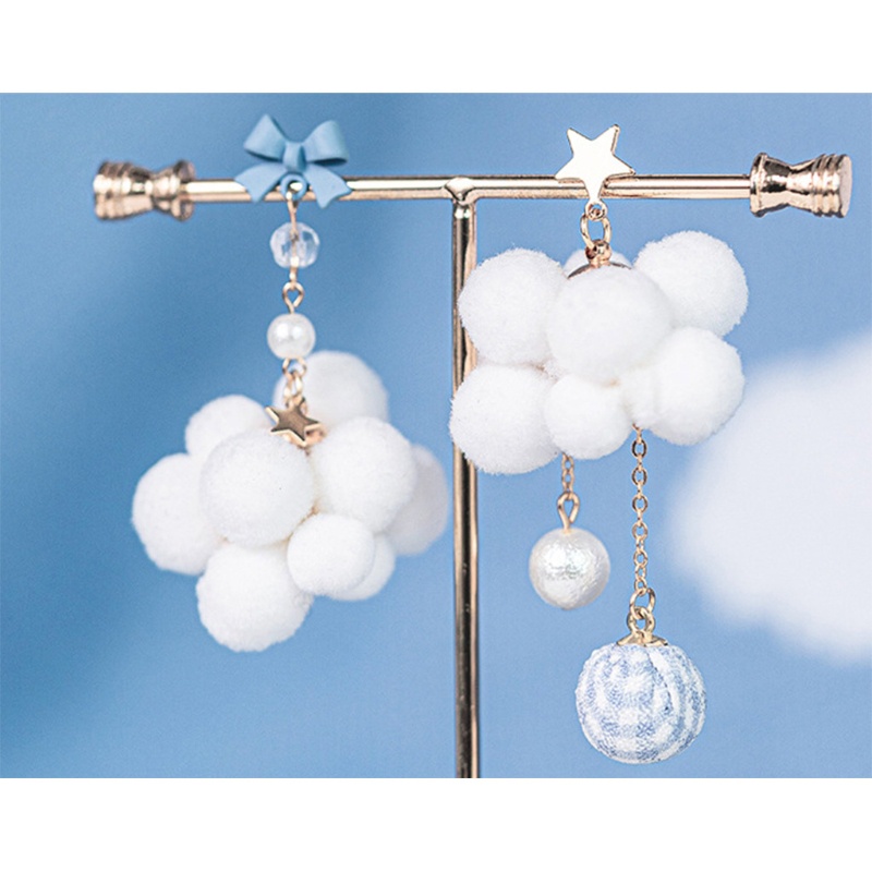 Siy Anting Tusuk Gantung Desain Awanpompom Warna Putihbiru Gaya Romantis Untuk Wanita 2021