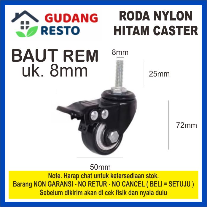 RODA CASTER HITAM HIDUP / MATI REM / NO REM / CASTOR / CASTER / KASTOR / KASTER / TROLLEY KARET 2&quot; TROLI GELEDEKAN KERETA DORONG