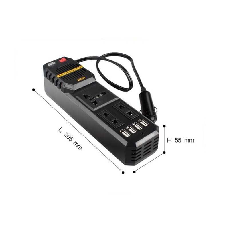 JIAMEN Car Power Inverter DC 12V to AC 220V 200W with 4 USB Port-JW200-Hitam