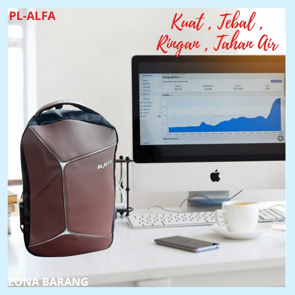 ORIGINAL PL-ALFA Bag Tas Laptop Ransel Anti Theft import Eksklusif Backpack dengan USB Charging