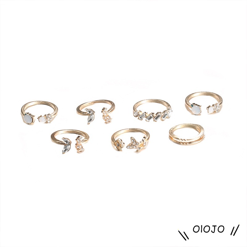 7 Set Cincin Bentuk Kupu-Kupu Bintang Bulan Warna Emas Gaya Retro Bohemian - ol