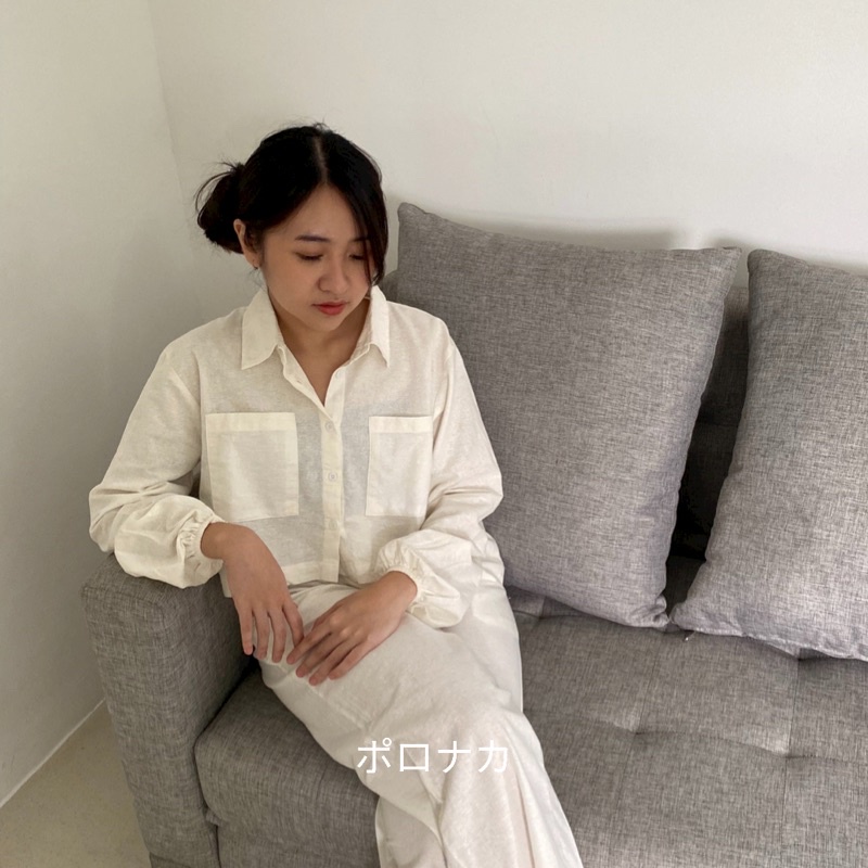 PORONAKA - YUKA Linen Blouse Pocket Kemeja Longsleeve