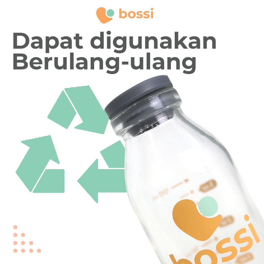 Botol Kaca Penyimpanan ASI Bossi 50 ml 1 Box Isi 8 Botol