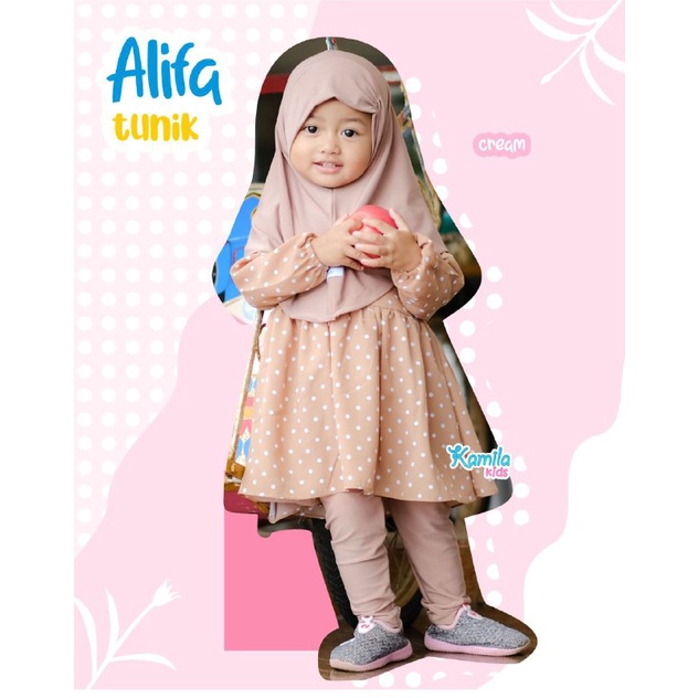 TUNIK + KHIMAR ONLY ALIFA CREAM TUNIK DAN KHIMAR ANAK KAMILA KIDS ZABANNIA