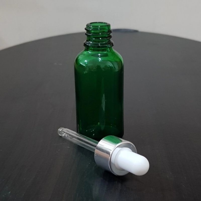 botol kaca pipet 30ml tebal hijau - ring almunium silver