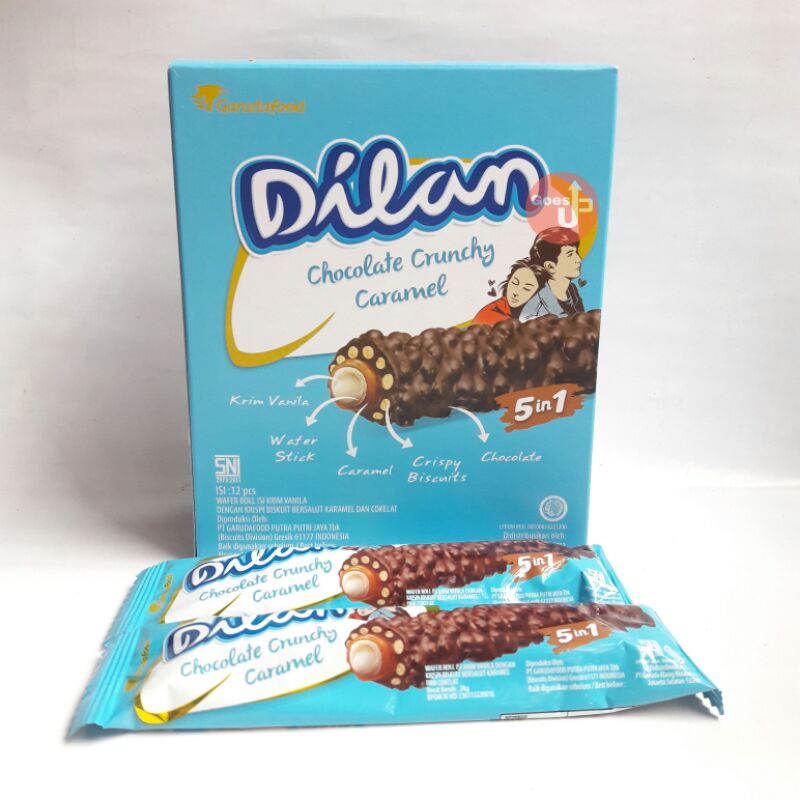 

[Bisa COD] Dilan Chocolate Crunchy Caramel Wafer Roll Box Isi 12 Pcs