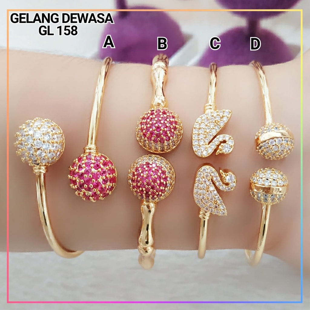 Gelang xuping gelang bangle fleksibel bola pink dewasa mewah permata simple  lapis emas gold GL 158