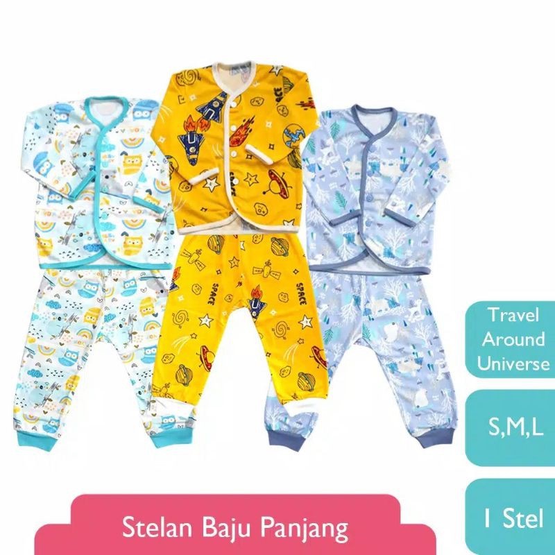 Libby Baju Setelan Bayi Ukuran M, L - Libby Setelan Panjang Kancing Depan