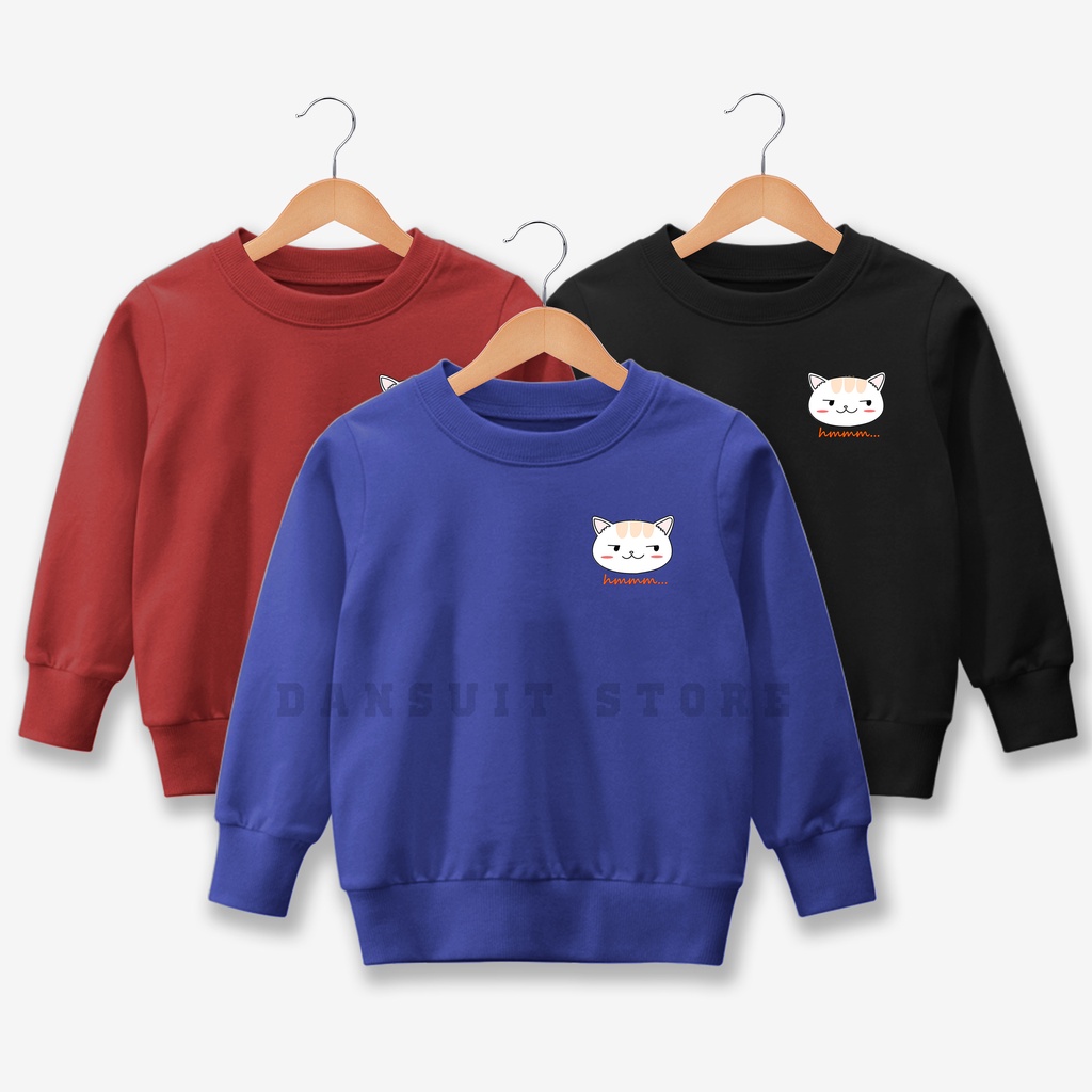 Sweater Anak Perempuan Sweater Crewneck Motif Kucing CAT Anak Usia 4-13 Tahun