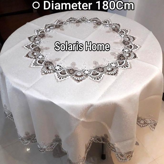 {{{{}}] Taplak Meja Makan Bulat Polos Besar 8Kursi Renda Bordir Tngah&Keliling