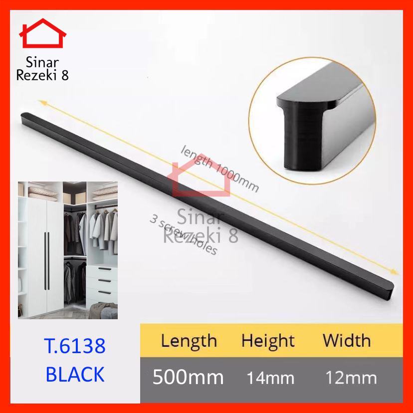 Handle Tarikan 6138-500 BLACK 50 cm Panjang Hitam Laci Gagang Pintu Lemari Minimalis