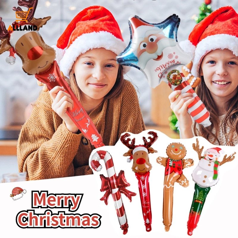 Mainan Tongkat Balon Model Tiup Bahan Aluminum Foil Desain Gingerbread Man Snowman Elk Head Natal Ukuran 24 Inci