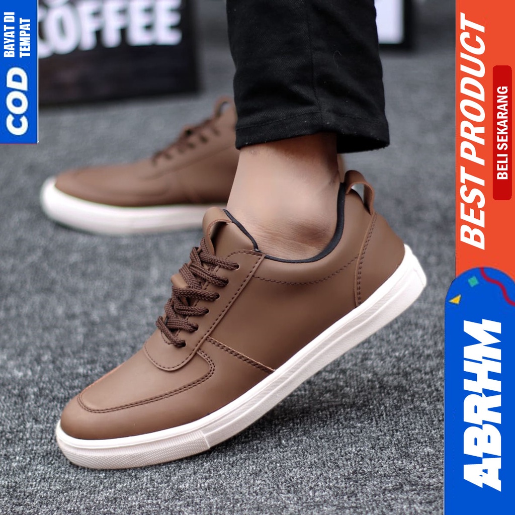 Abrhm Regan - Sepatu Formal Casual Pria Tali Kulit Pu Kerja Hitam