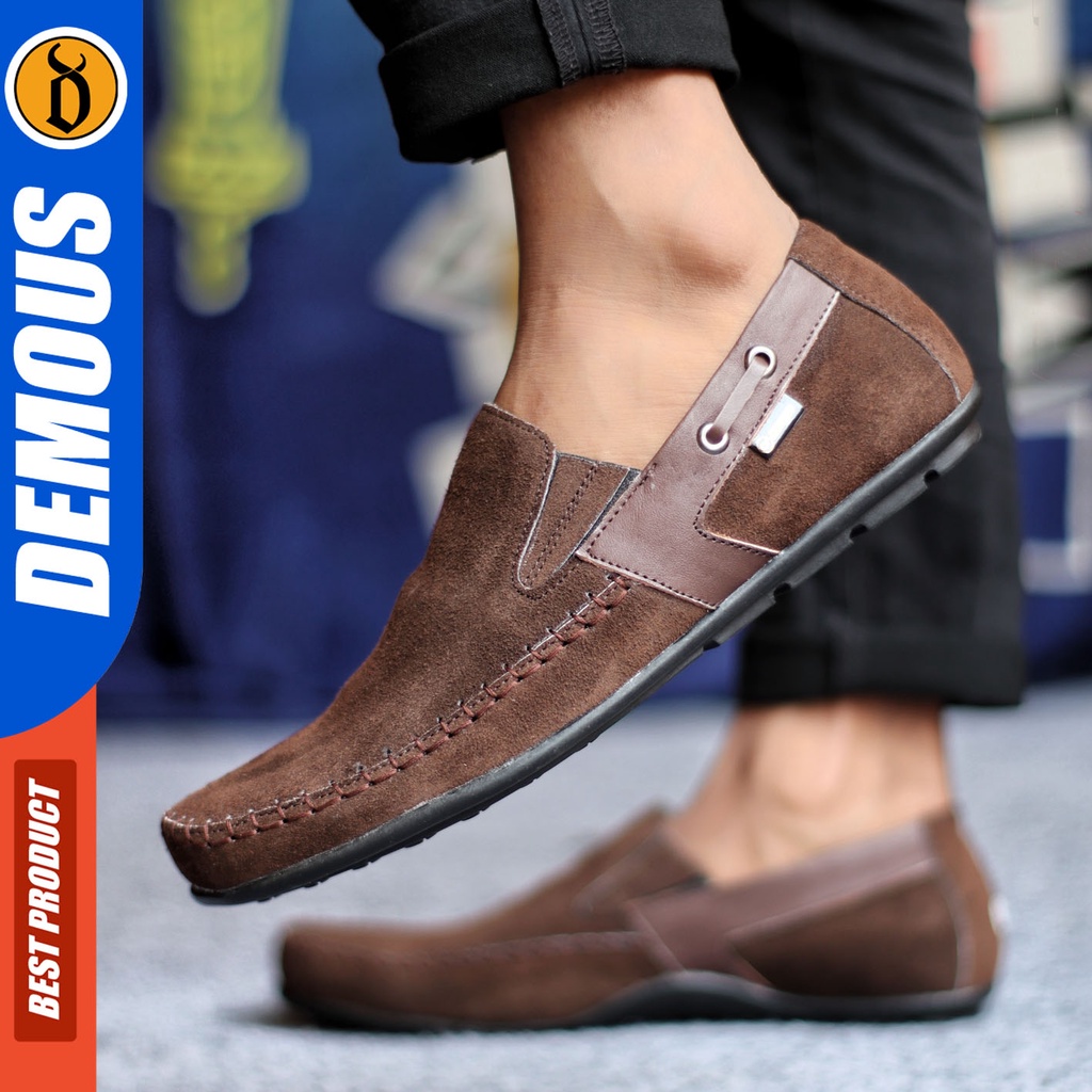 Sepatu Slip On Pria Sepatu Casual Pria Kulit Suede Kerja Kantor Kuliah Kondangan Sepatu Slop Pria Sepatu Hitam Pria DEMOUS ASTA