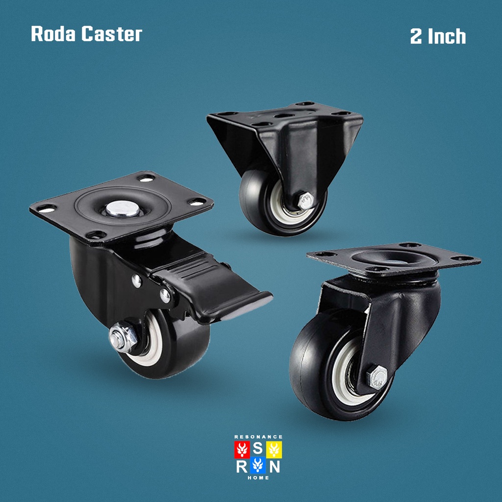 Roda Kursi Kantor Caster TEBAL Plat + Rem/Non Rem 50mm (2inch) | Roda Lemari Meja / Roda Kandang / Roda Kasur