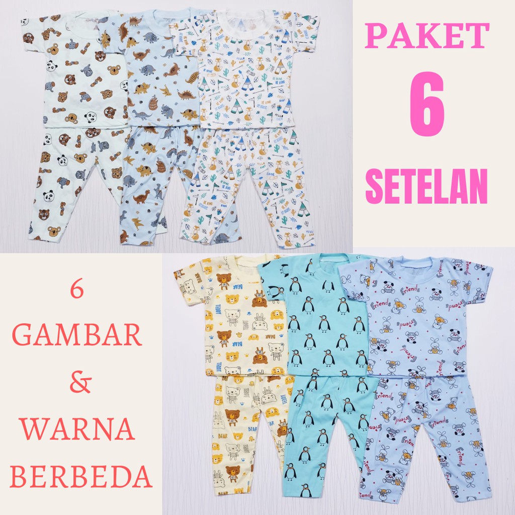 Paket hemat 6 pcs setelan anak laki-laki usia 0-18 bulan celana panjang