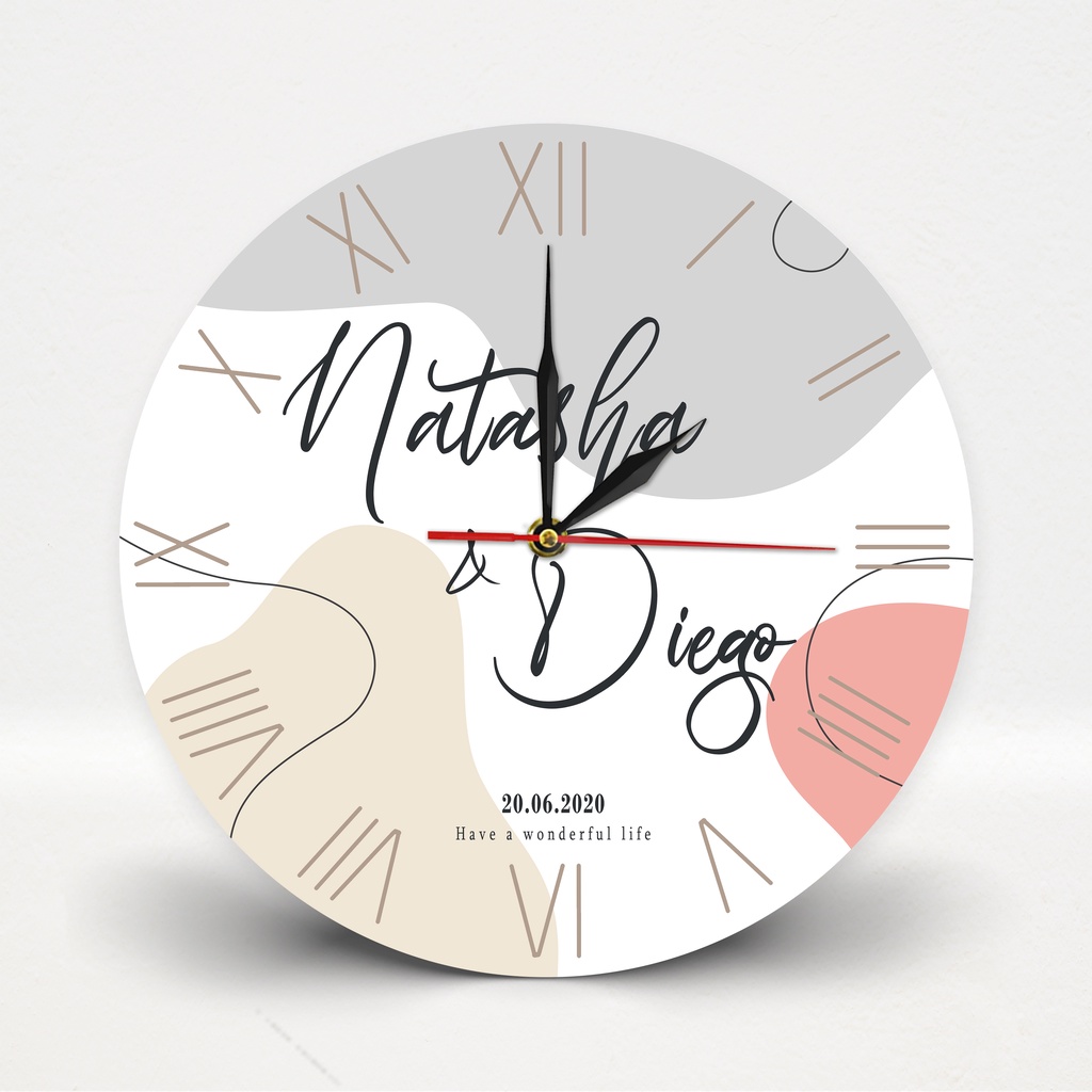 [NSTB] Jam dinding kayu unik custom nama hadiah pernikahan kado wedding goovi ink-NCTC