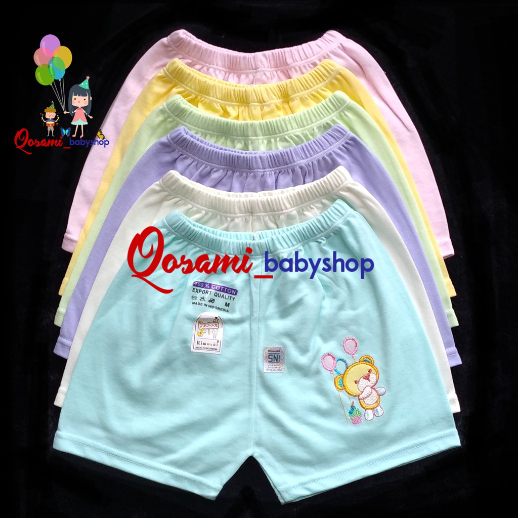 3 pcs RIMOSHI Celana Pendek Polos  Bayi Uk S, M, L, XL SNI