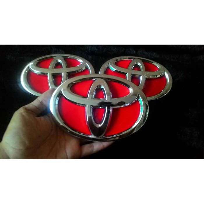 Emblem Logo TOYOTA MERAH Red Chrome 12 13 15 CM Universal DEPAN BELAKANG Calya Vios Agya Avanza Rush