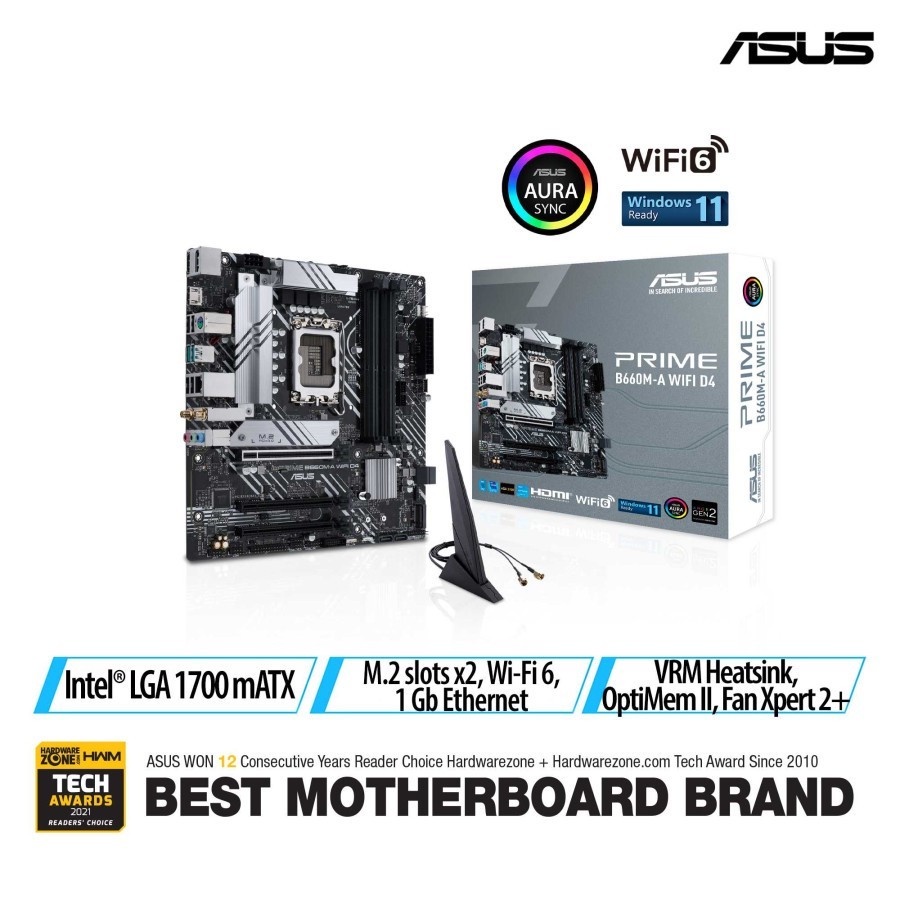 ASUS PRIME B660M-A D4 WIFI B660M DDR4 - LGA 1700 (mATX, GEN12, B660) MOTHERBOARD