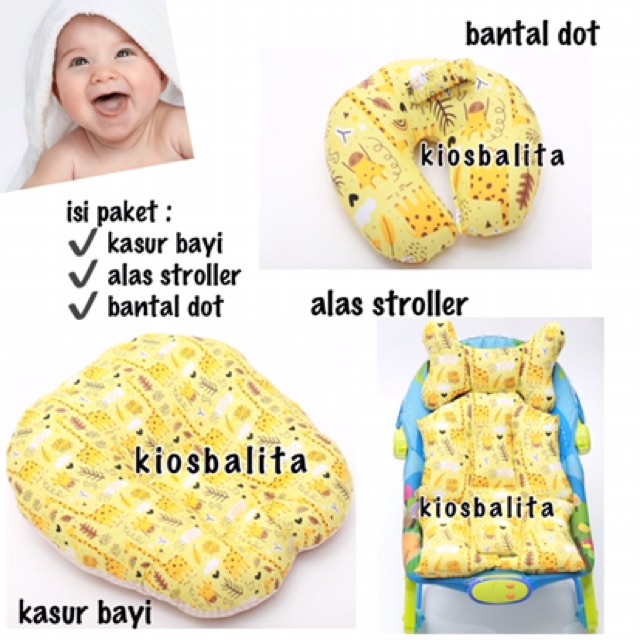 PAKET KADO LAHIRAN BAYI / PERLENGKAPAN BAYI PAKET KASUR BAYI + ALAS STROLLER + BANTAL DOT