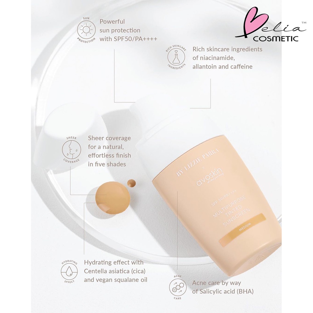 ❤ BELIA ❤ BLP x AVOSKIN Multipurpose Tinted Sunscreen SPF 50/PA++++ | Tabir Surya 30g Sun | 5g | BPOM | HALAL