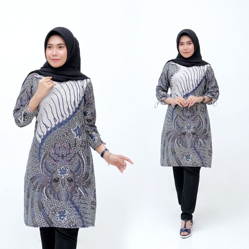 EMHABATIK | Tunik Batik Wanita Jumbo Batik Seragam Grosir batik-T SLEMPANG ABU