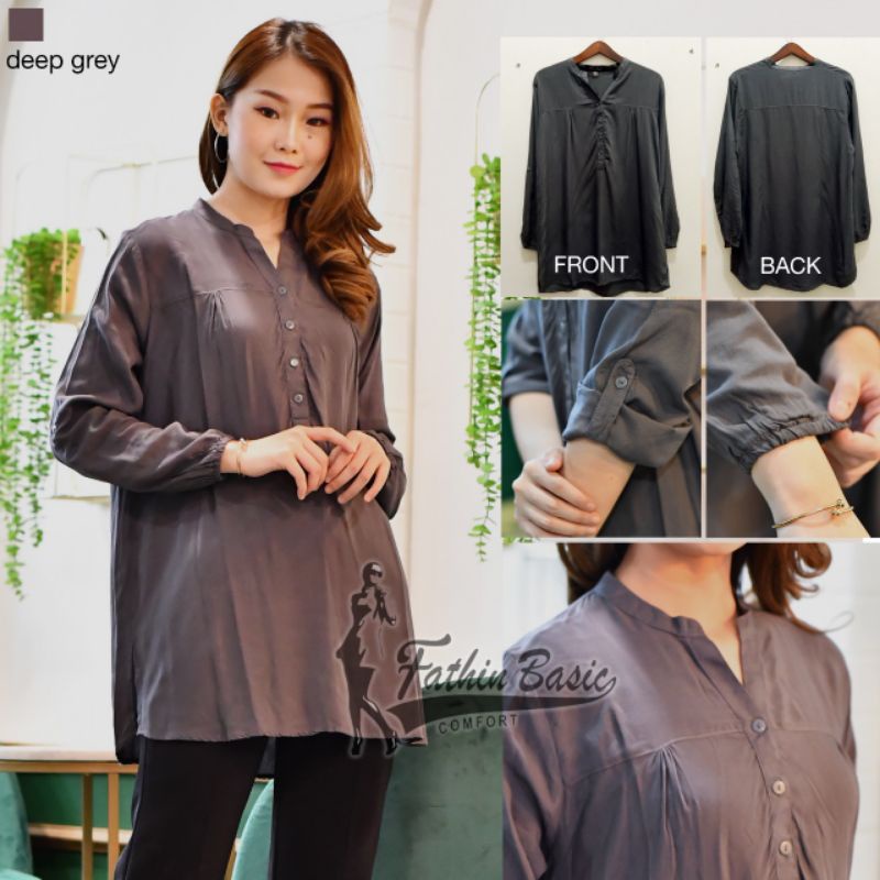 Blus Polos Abu Tua - Blouse Polos Rayon -Deep Grey - Fathin Basic - Blus Adem - SHOPIE Hijabstyle-Deep Grey / Abu Tua