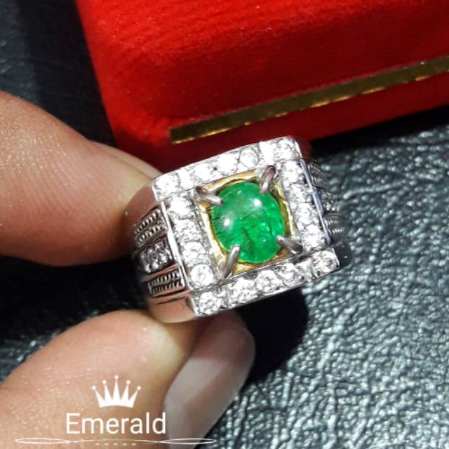 Batu zamrud / emerald ring perak