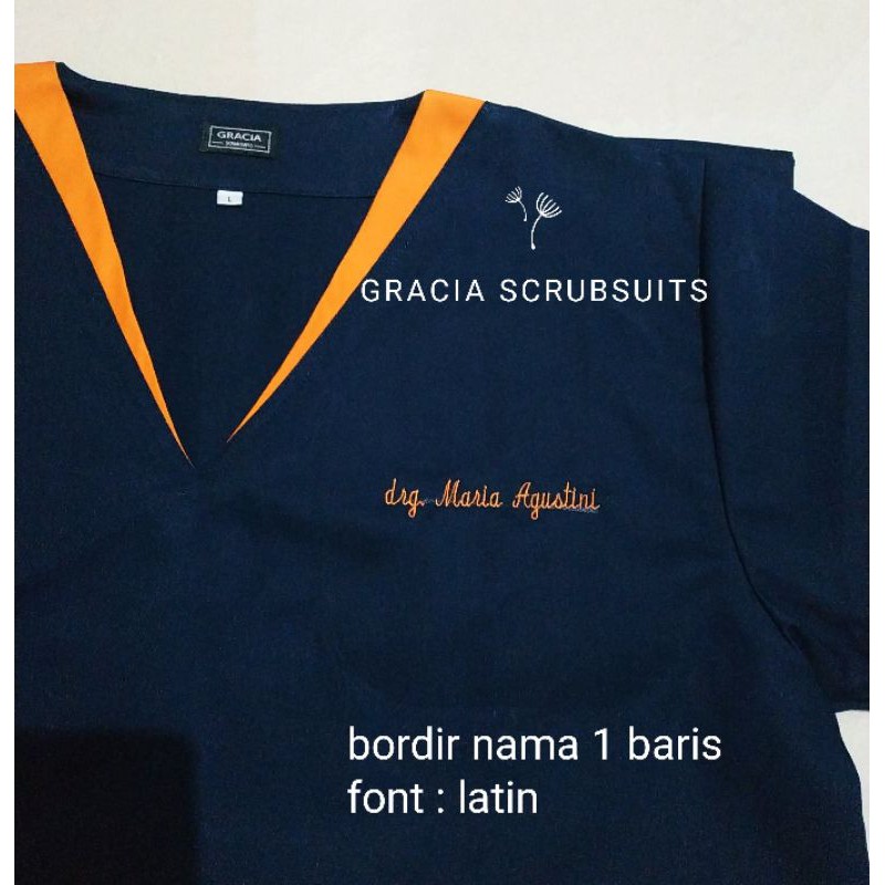 GRACIA SCRUBSUITS - Bordir nama baju oka / baju jaga / scrub dokter