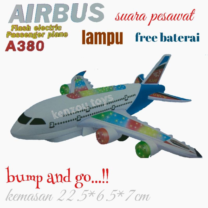 Mainan Pesawat A380 Suara Gerak Lampu Free Baterai