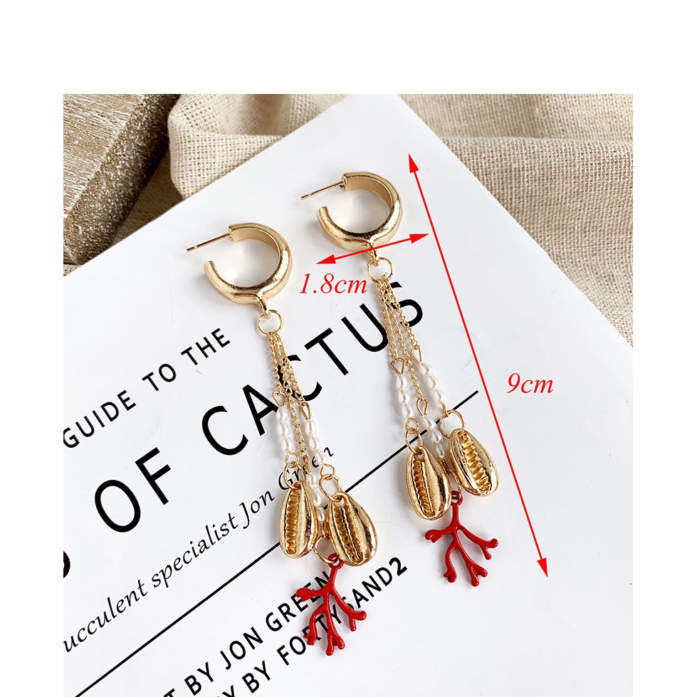 LRC  Anting Tusuk Fashion Gold Alloy Pearl Pearl Pearl Antler Earrings F64012