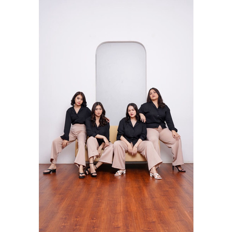 Basic Crinkle Shirt Atasan Kemeja Wanita-BLACK