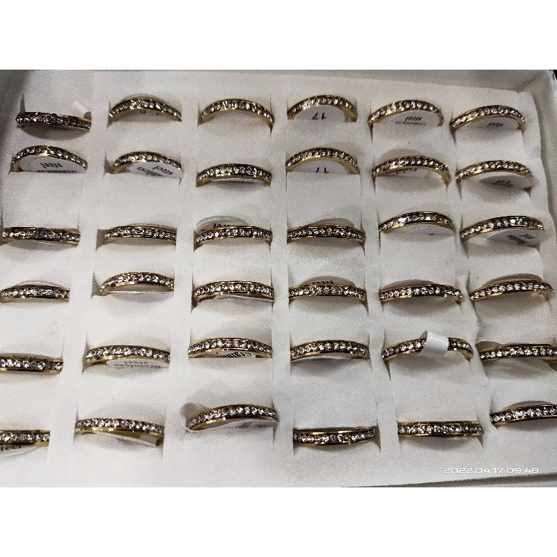 Grosir Cincin Stainless Steel mata full 1 baris Gold isi 36 pcs tidak karat