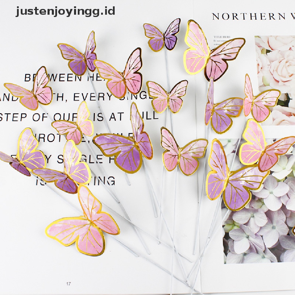 // justenjoyingg.id // 10Pcs/Set Butterfly Cake Toppers Wedding Party Baking Supplies Birthday Cakes ~