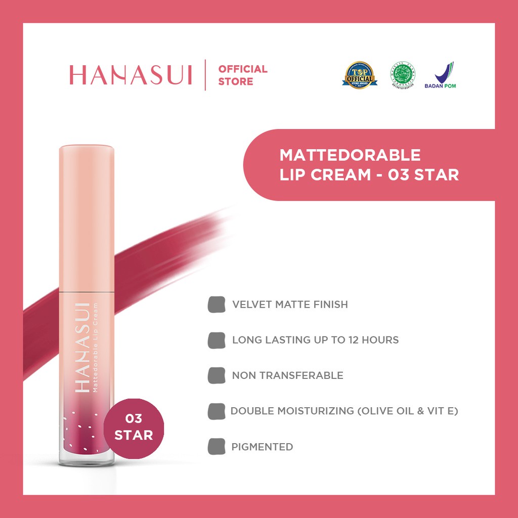 BISA COD -  HANASUI MATTEDORABLE LIPCREAM MATTE, WATERPROOF RINGAN DAN TAHAN LAMA ORIGINAL BPOM