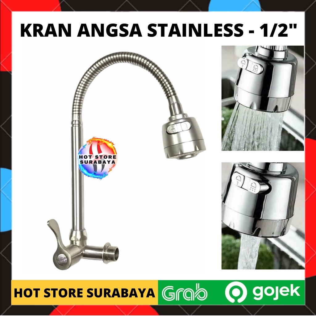 KRAN ANGSA CUCI PIRING STAINLESS SHOWER WASTAFEL LEHER ANGSA FLEKSIBEL / FLEXIBLE 1/2 INCH TEMBOK