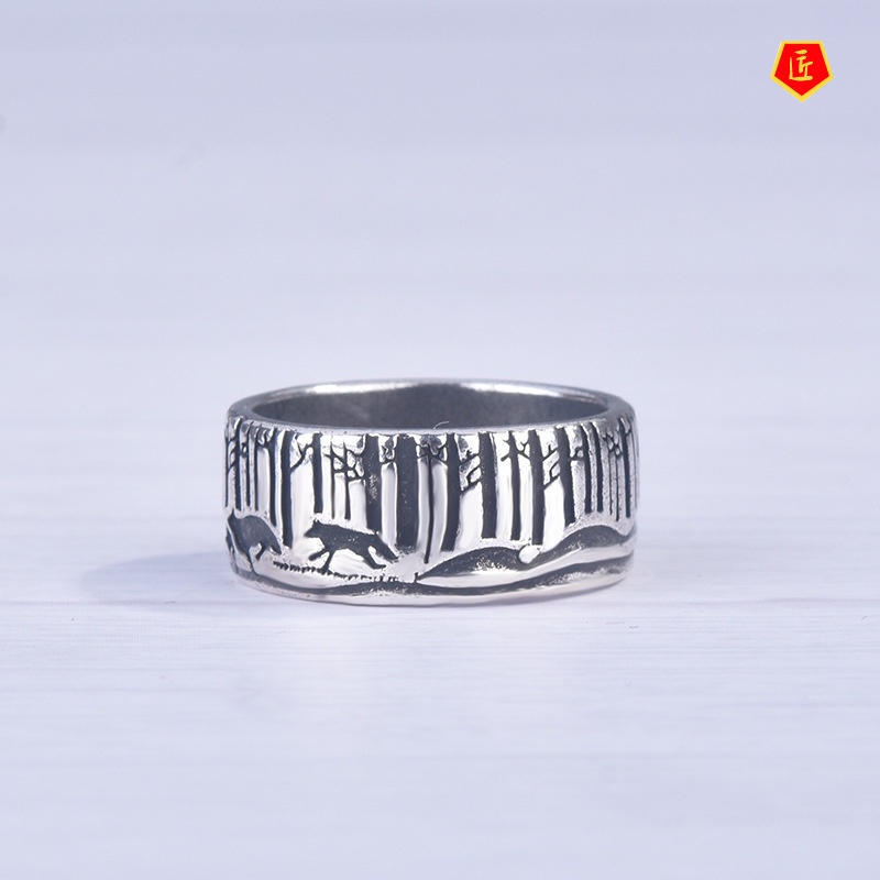 [Ready Stock]Silver Creative Carving Running Wolf Ring