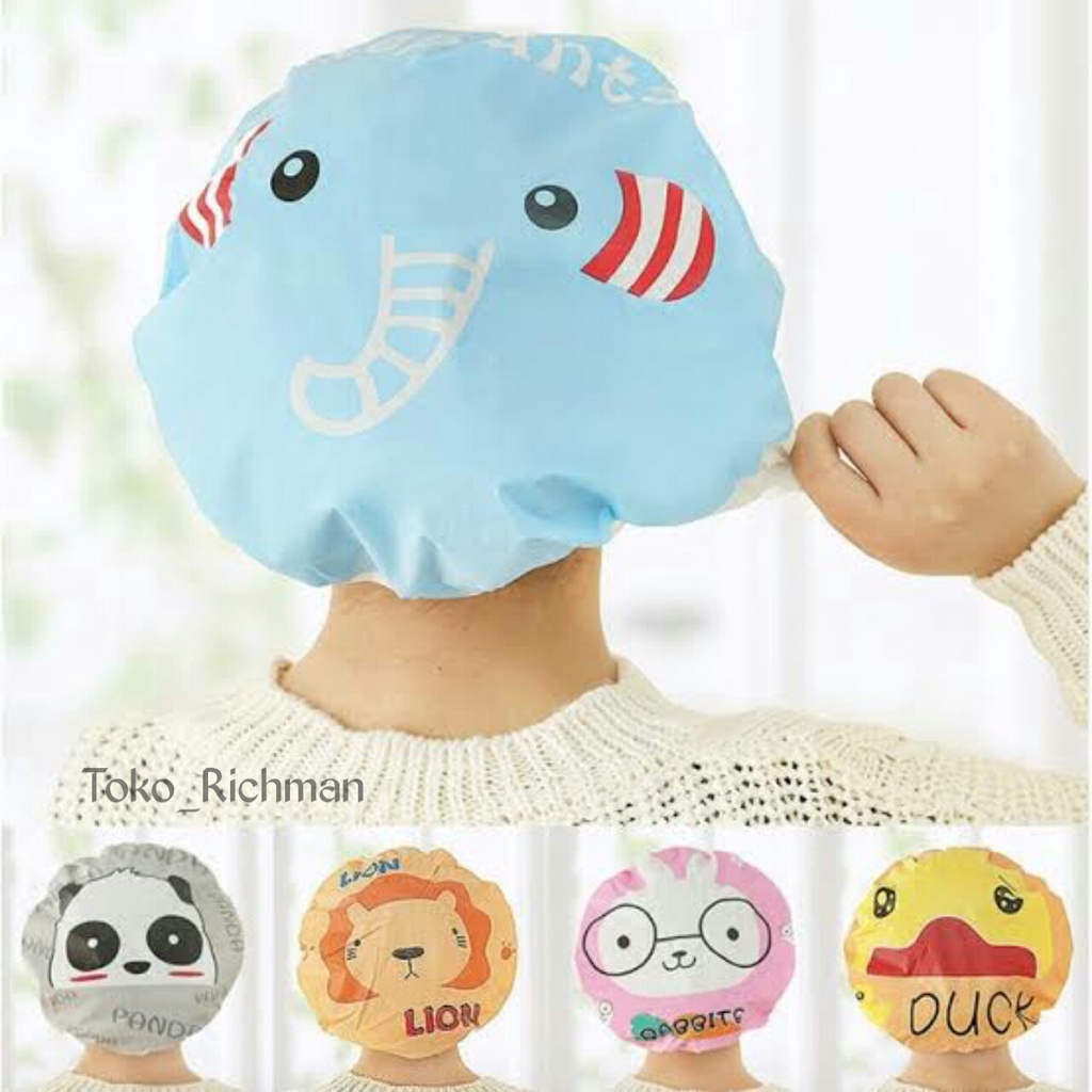 Shower Cap Penutup Rambut Pelindung Rambut Anti Air Motif Lucu