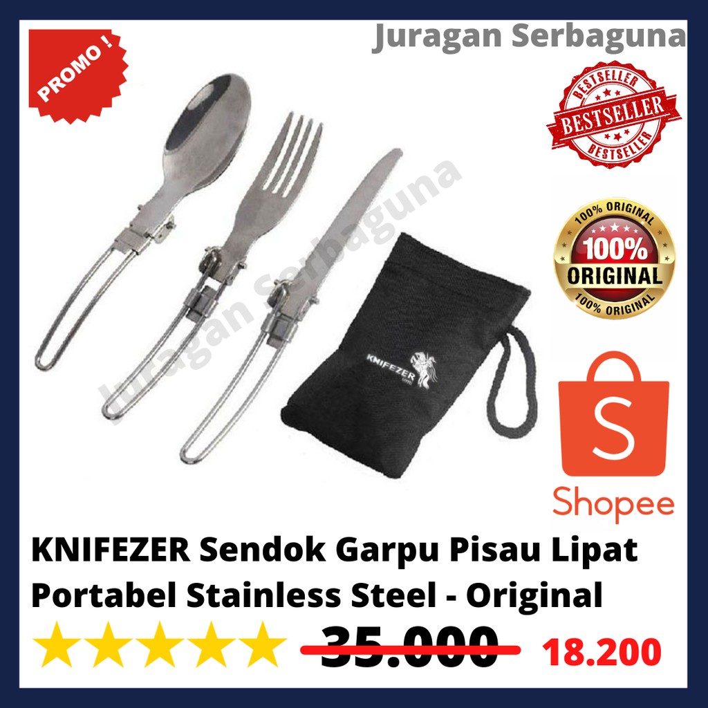 KNIFEZER Sendok Garpu Pisau Lipat Portabel Stainless Steel - Original