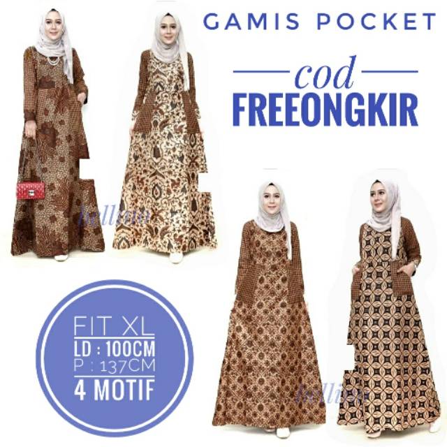 Gamis Batik Muslimah Longdress Pocket Wanita Fit XL / Dress Batik Wanita Pocket Berkualitas