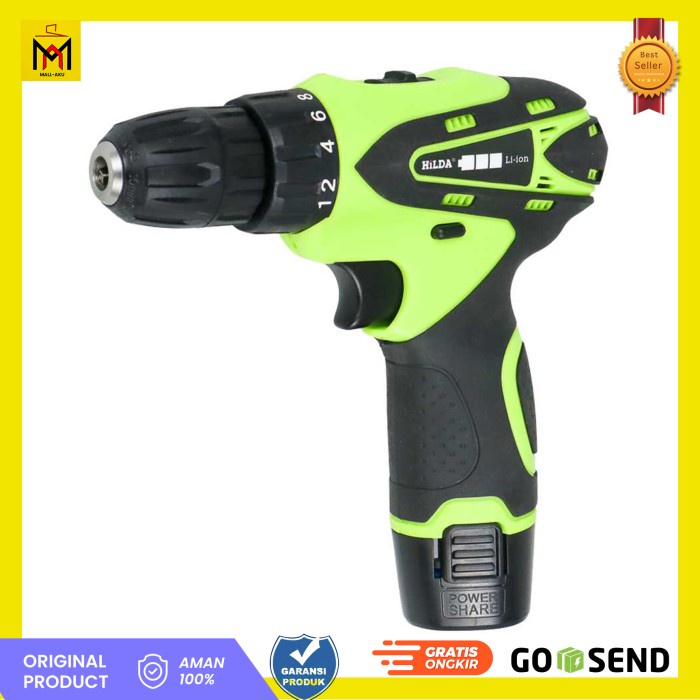 HILDA Cordless Screwdriver Bor Genggam Listrik Kecepatan Ganda