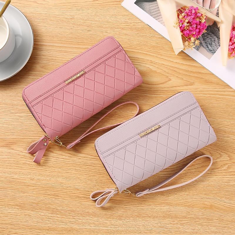 CYS Dompet Panjang Wanita 2 Resleting Import Polos Zipper Walet Clucth Free Tali Fashion Korea D55