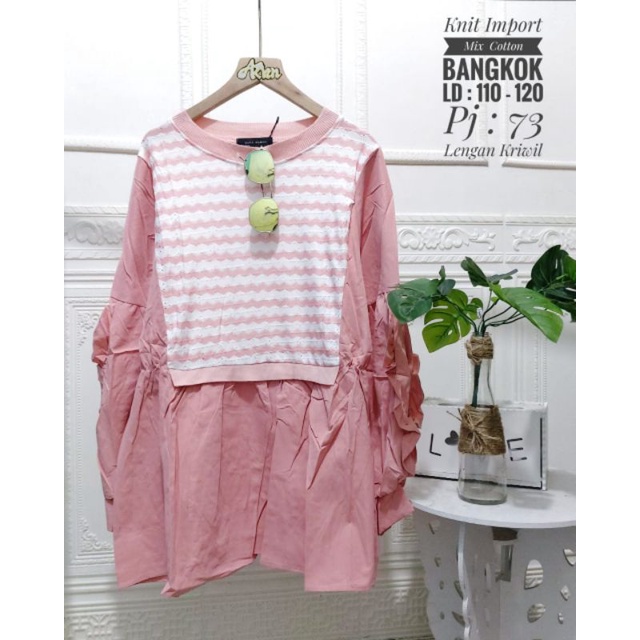 Atasan wanita bahan knit import mix katun Bangkok import ukuran allsize ld 110-120