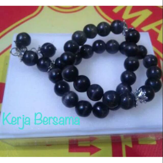 Tasbih batu mata kucing hitam 12mm isi 33