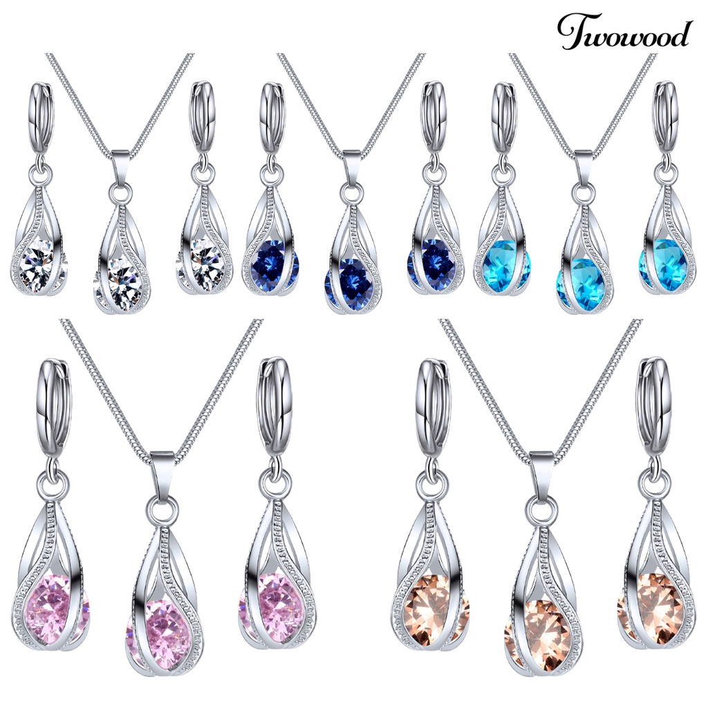 3pcs / Set Anting Dan Kalung Kristal Imitasi Untuk Wanita