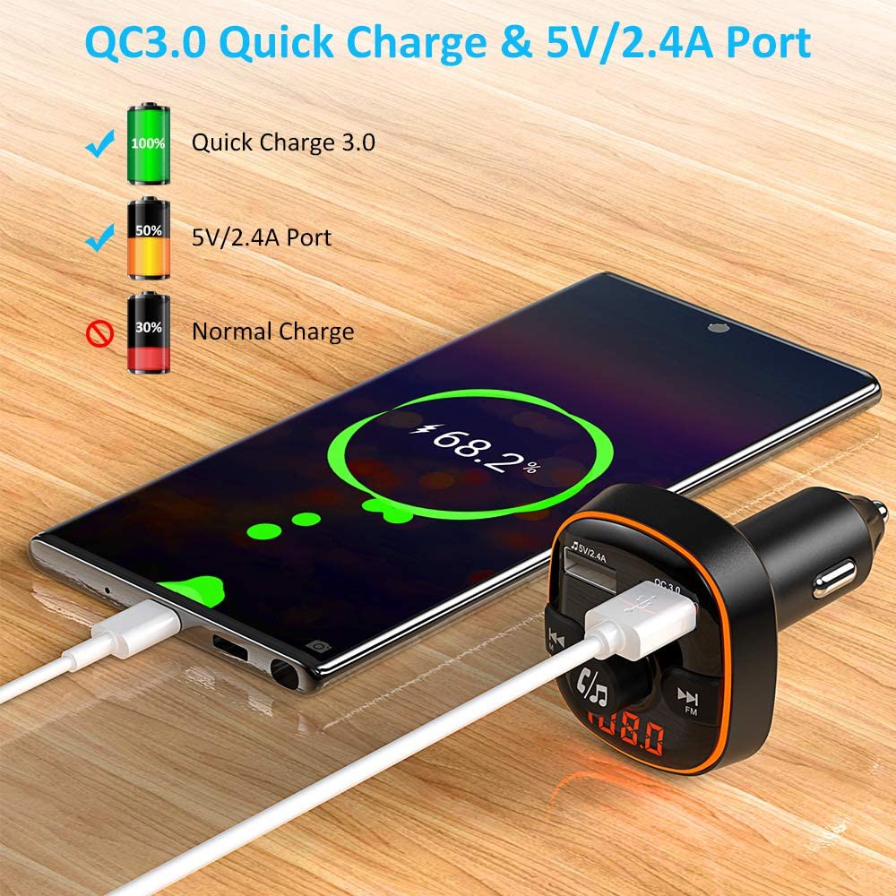 BC52 - Bluetooth Hands-free Rainbow LED Car Charger Dual USB Port - Charger Mobil 2 USB Port