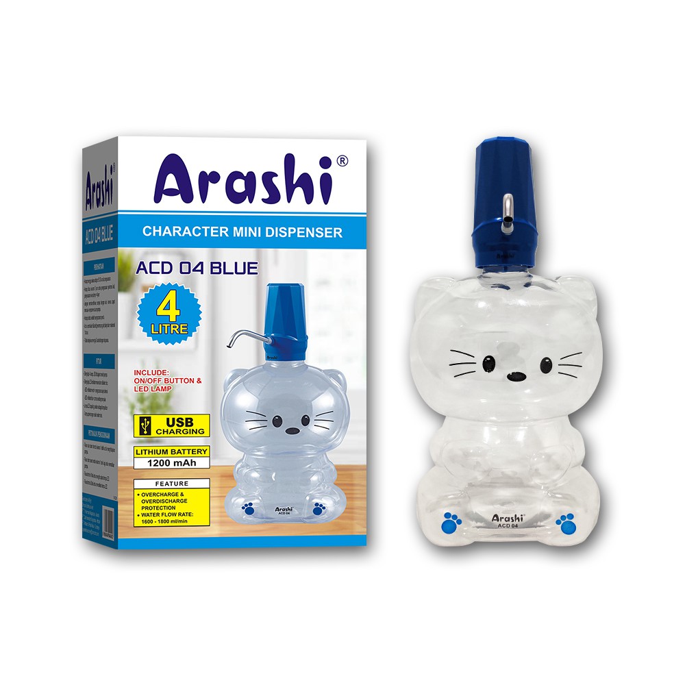 Arashi ACD 04 BLUE Pompa Galon Karakter Elektrik Dispenser 4 Liter