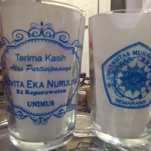 

Souvenir gelas sablon murah.desain sesuai request